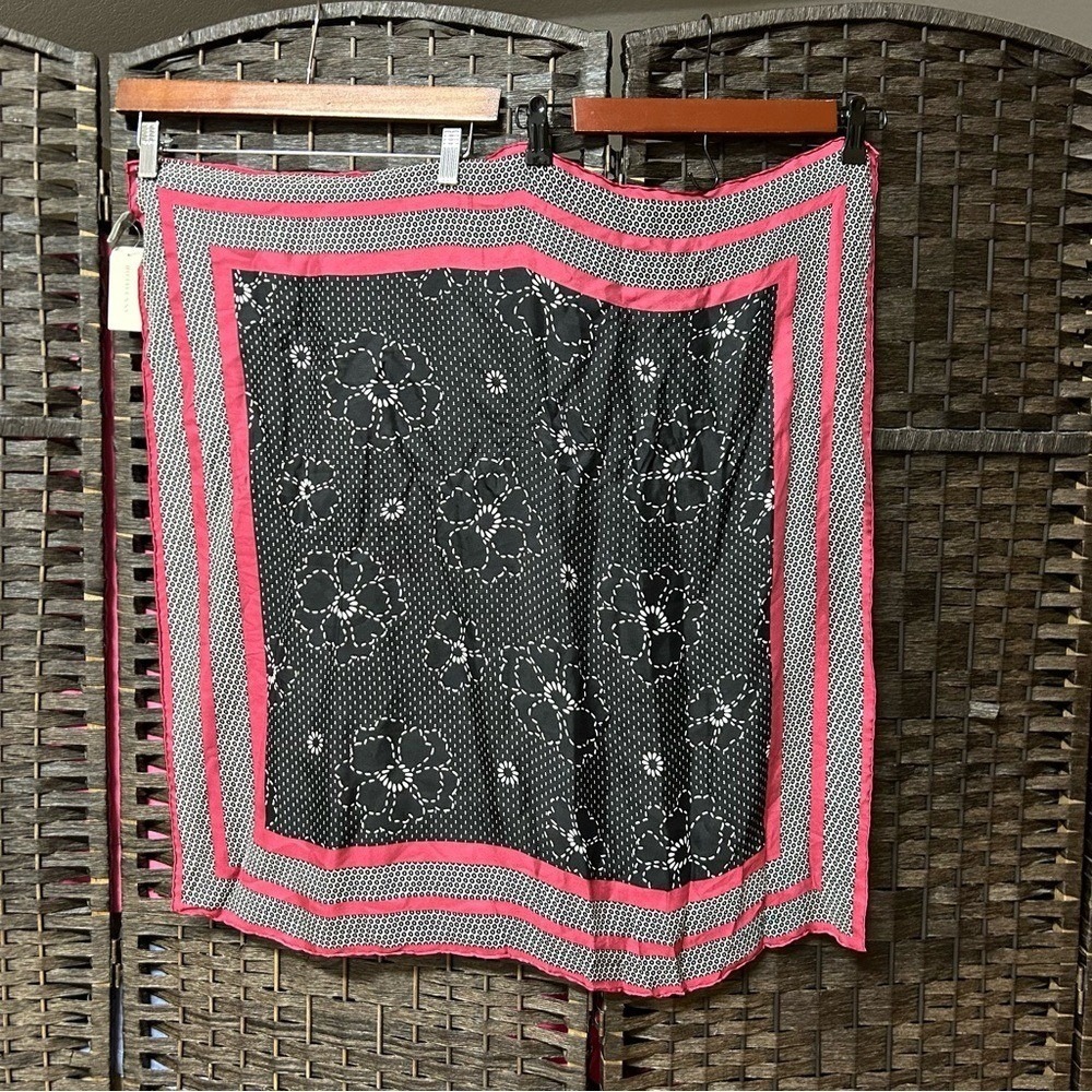 Ann Taylor brand new silk scarf black floral wine 28x28